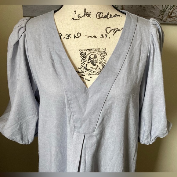 NWOT Cynthia Rowley women’s puff sleeve blue tent v-neck dress, size medium - Picture 3 of 8